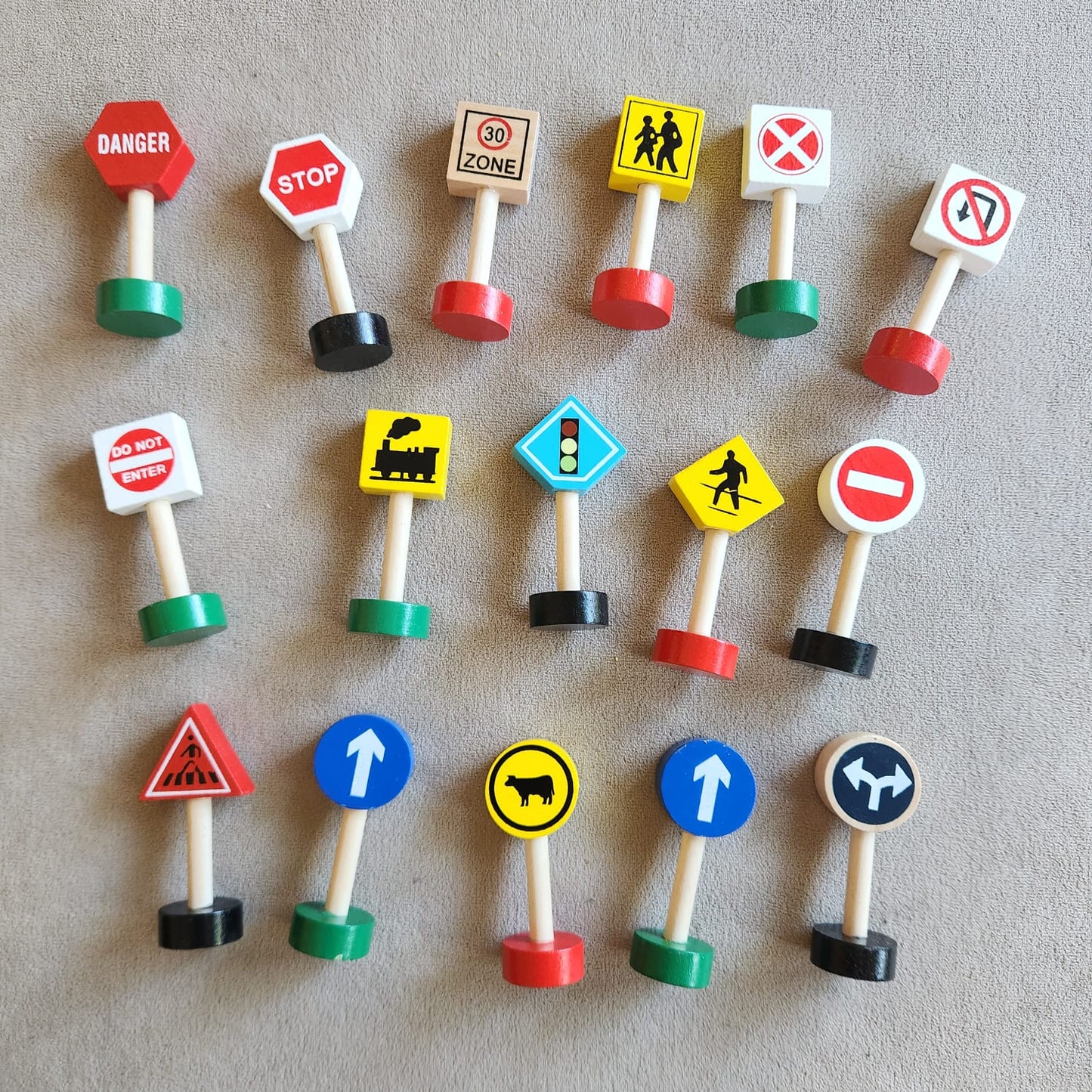 Wooden Traffic Signs - 16 pieces