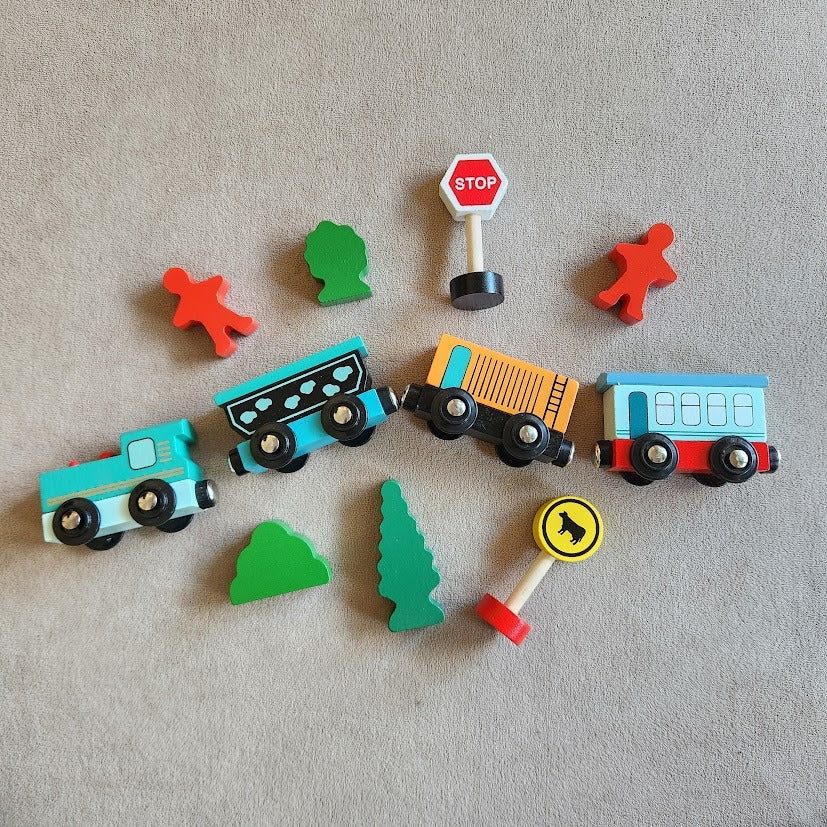 Magnetic Wooden Train Set with accessories